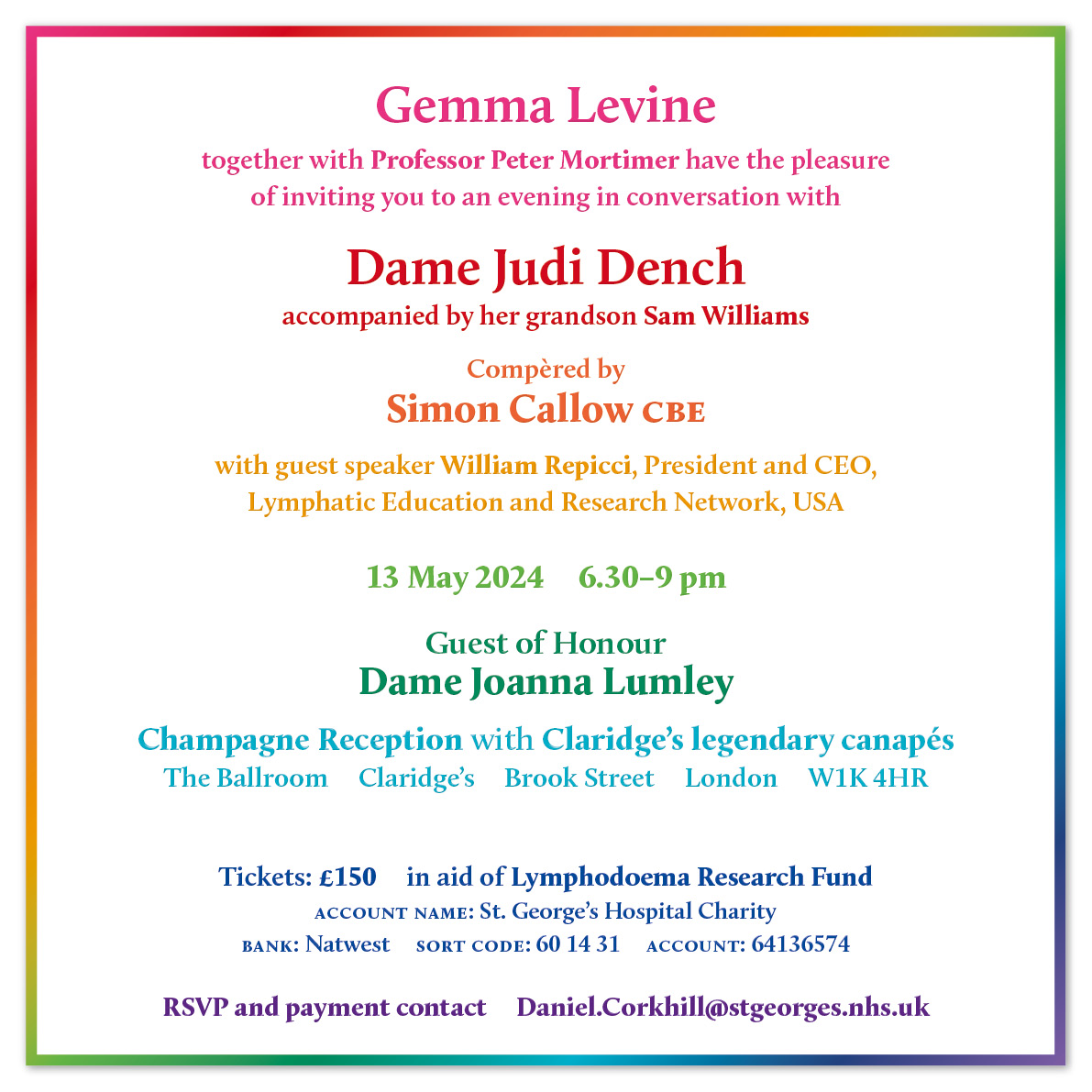 invite to gemma levine event with Dame Judi Dench